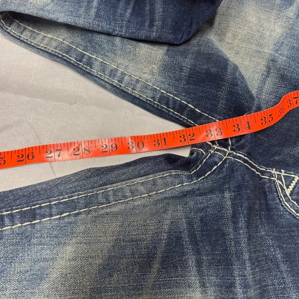Rivet De Cru Andrew Mens wide leg Blue Jeans Thick Stitch 36x34 Faded